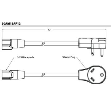 SouthWire 30 Amp M to 15 Amp F Non- Locking Adapter