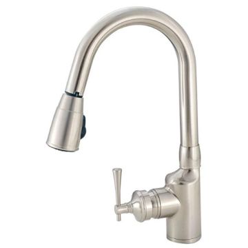 American Brass Company Brushed Nickel Front Single Lever Gooseneck Pull-Out Kitchen Faucet